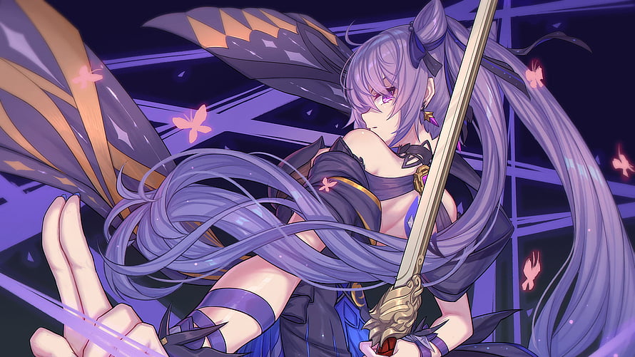 Keqing Genshin Impact Anime Wallpaper Purple Hair Sword HD wallpaper