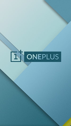 OnePlus Minimalist Geometric Wallpaper with Layered Blue Paper Shapes and Brand Logo HD phone wallpaper