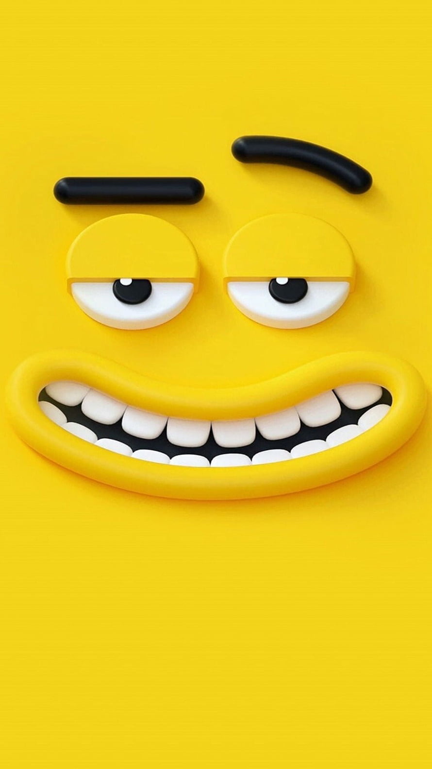 3D Smirking Yellow Emoji Face With Raised Eyebrows And Grinning Teeth HD phone wallpaper