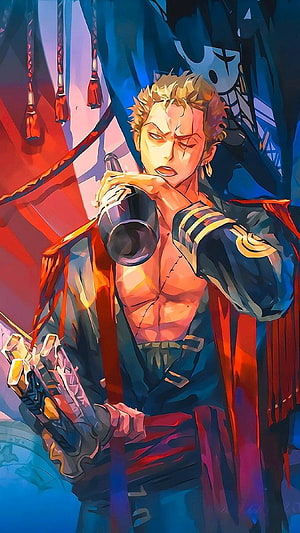 Sanji from One Piece drinking from a bottle in a dramatic anime style illustration HD phone wallpaper