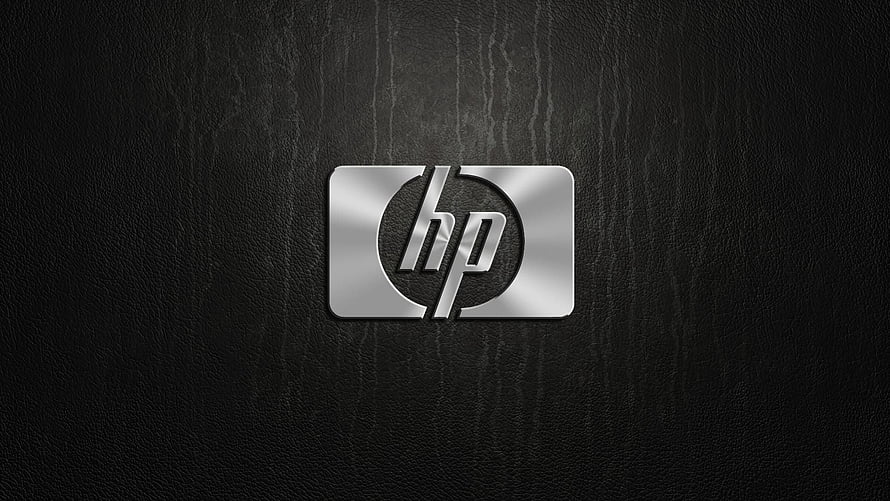 HP Logo on Dark Textured Background with Metallic Silver Finish HD wallpaper