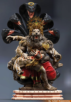 Narasimha Avatar Hindu Mythology Lion Man Statue with Cobra Hood, R. J. Crowther Jr. The Leonine God Is Narasimha (trans. Man Lion), 4th Avatar Of Hindu God Vishnu. I Love This Representation Of Him!, Angry Vishnu HD phone wallpaper