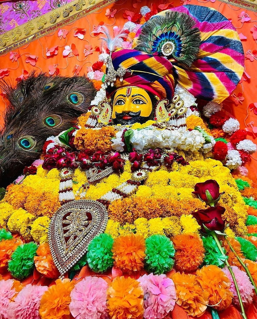 Vibrant Kanwar Mela Devotee Portrait With Peacock Feather Turban And Floral Garland HD phone wallpaper