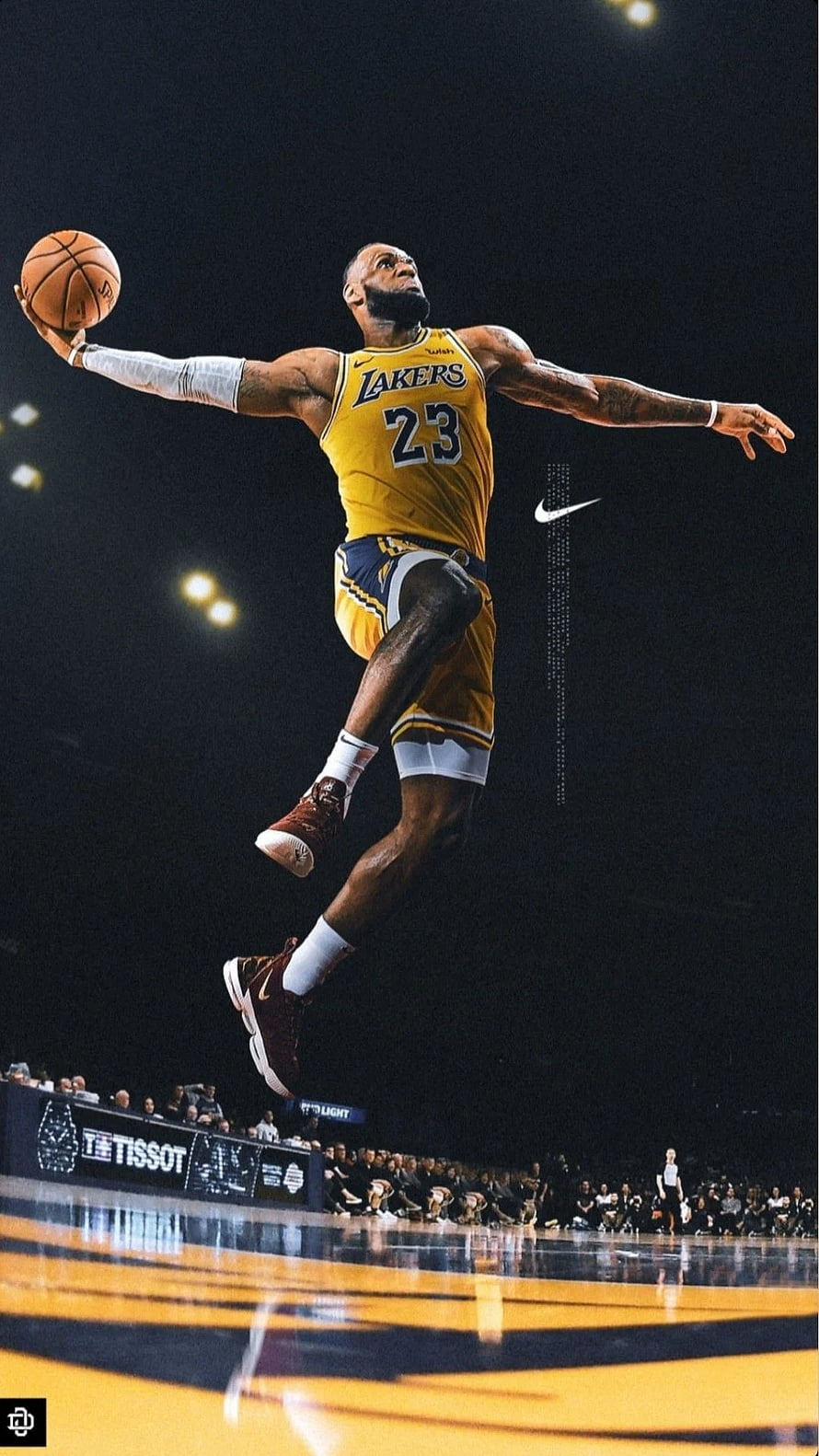 LeBron James in Lakers Jersey Mid-Air Dunking Basketball Action Shot HD phone wallpaper