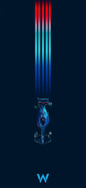 Williams FW44 Formula 1 Car Top-Down View with Neon Light Trails on Dark Background HD phone wallpaper
