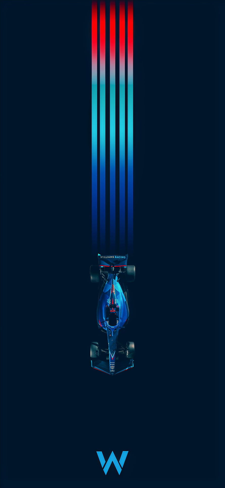 Williams FW44 Formula 1 Car Top-Down View with Neon Light Trails on Dark Background HD phone wallpaper