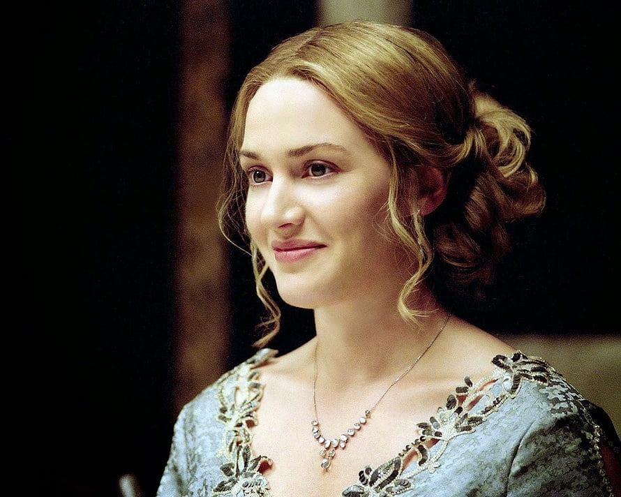 Kate Winslet in Period Costume with Elegant Updo and Diamond Necklace HD wallpaper