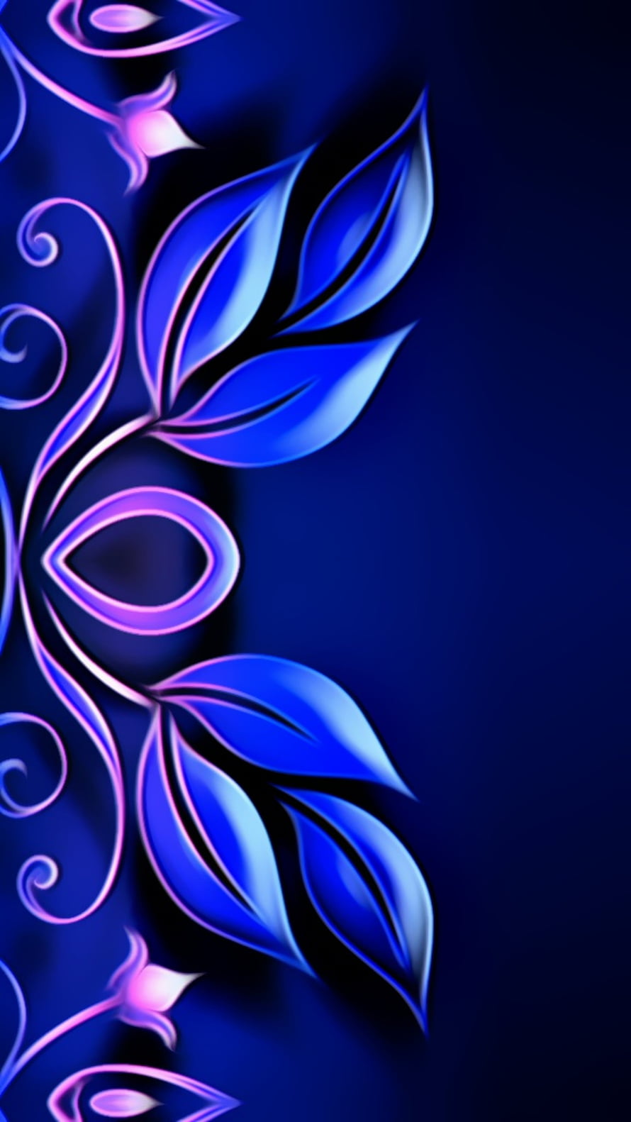 Glowing Blue and Pink Floral Abstract Pattern on Dark Background HD phone wallpaper