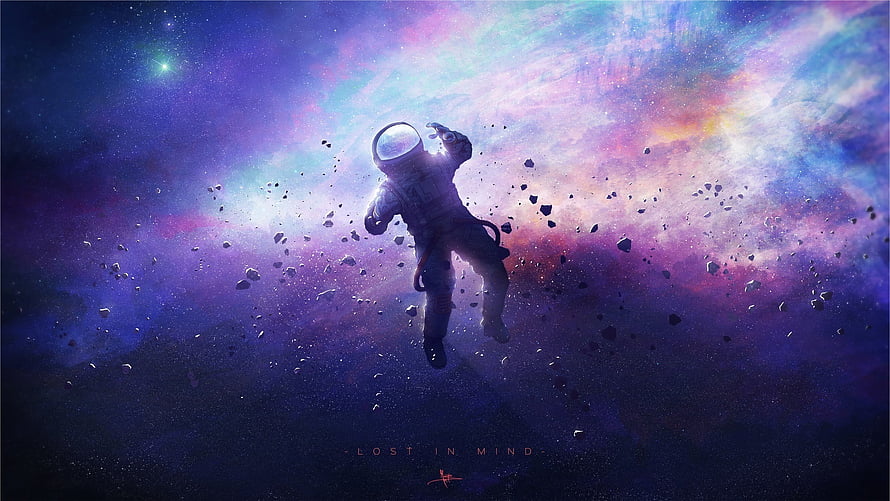 Astronaut Floating in Colorful Nebula Space Art HD wallpaper