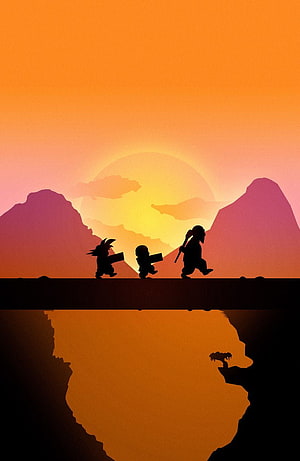 Dragon Ball Silhouette Art of Goku and Krillin Walking at Sunset HD phone wallpaper