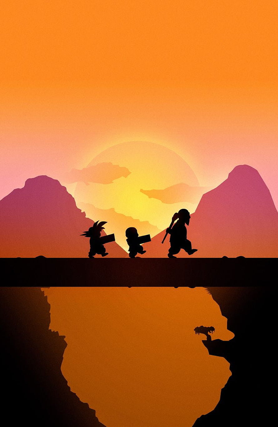 Dragon Ball Silhouette Art of Goku and Krillin Walking at Sunset HD phone wallpaper