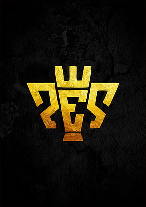 Pro Evolution Soccer Gold Emblem on Dark Textured Background HD phone wallpaper
