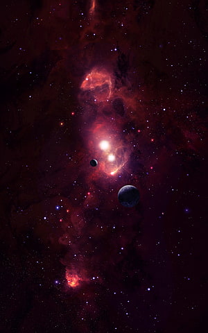 Mystical Red Nebula and Planets in Deep Space HD phone wallpaper