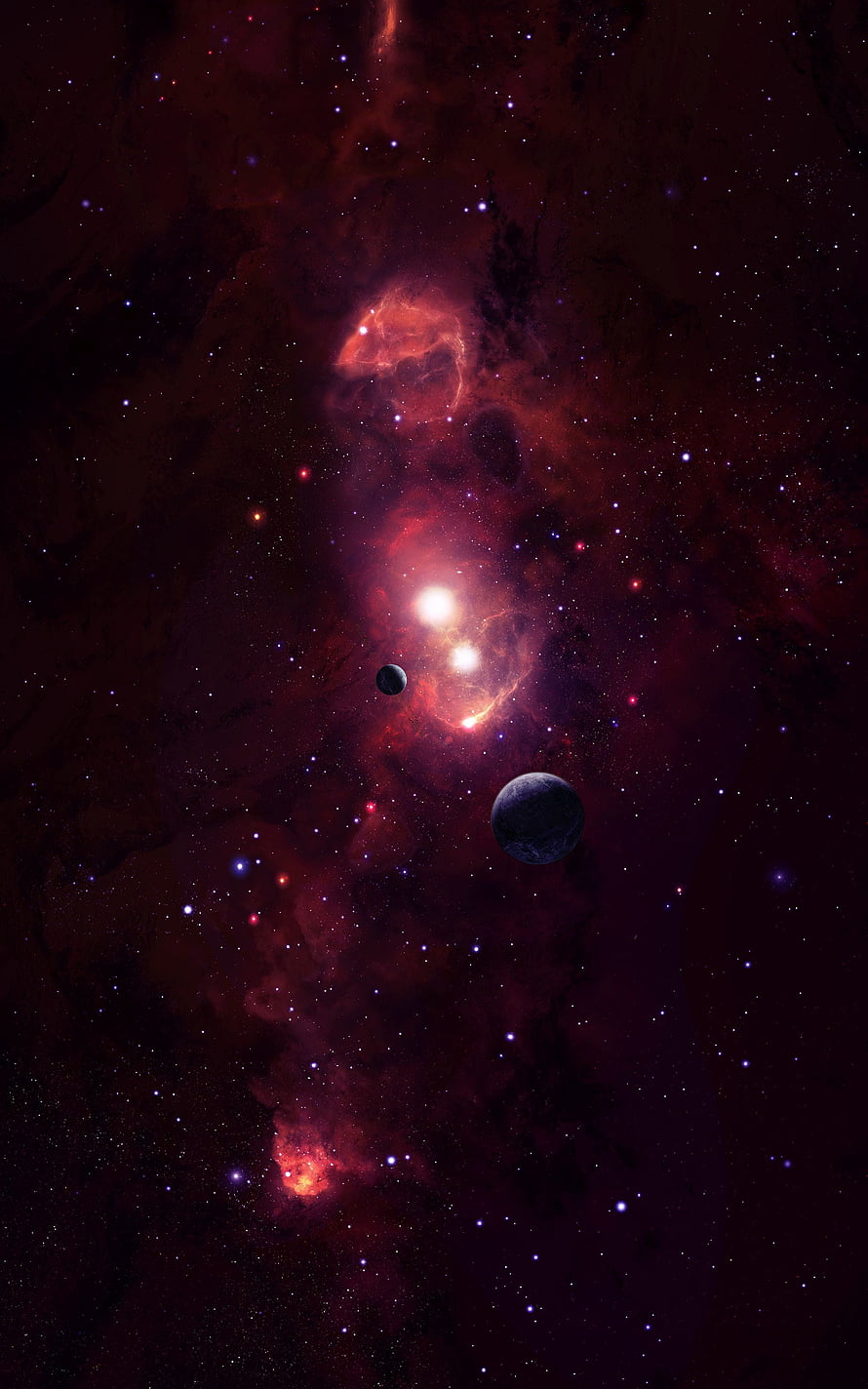 Mystical Red Nebula and Planets in Deep Space HD phone wallpaper