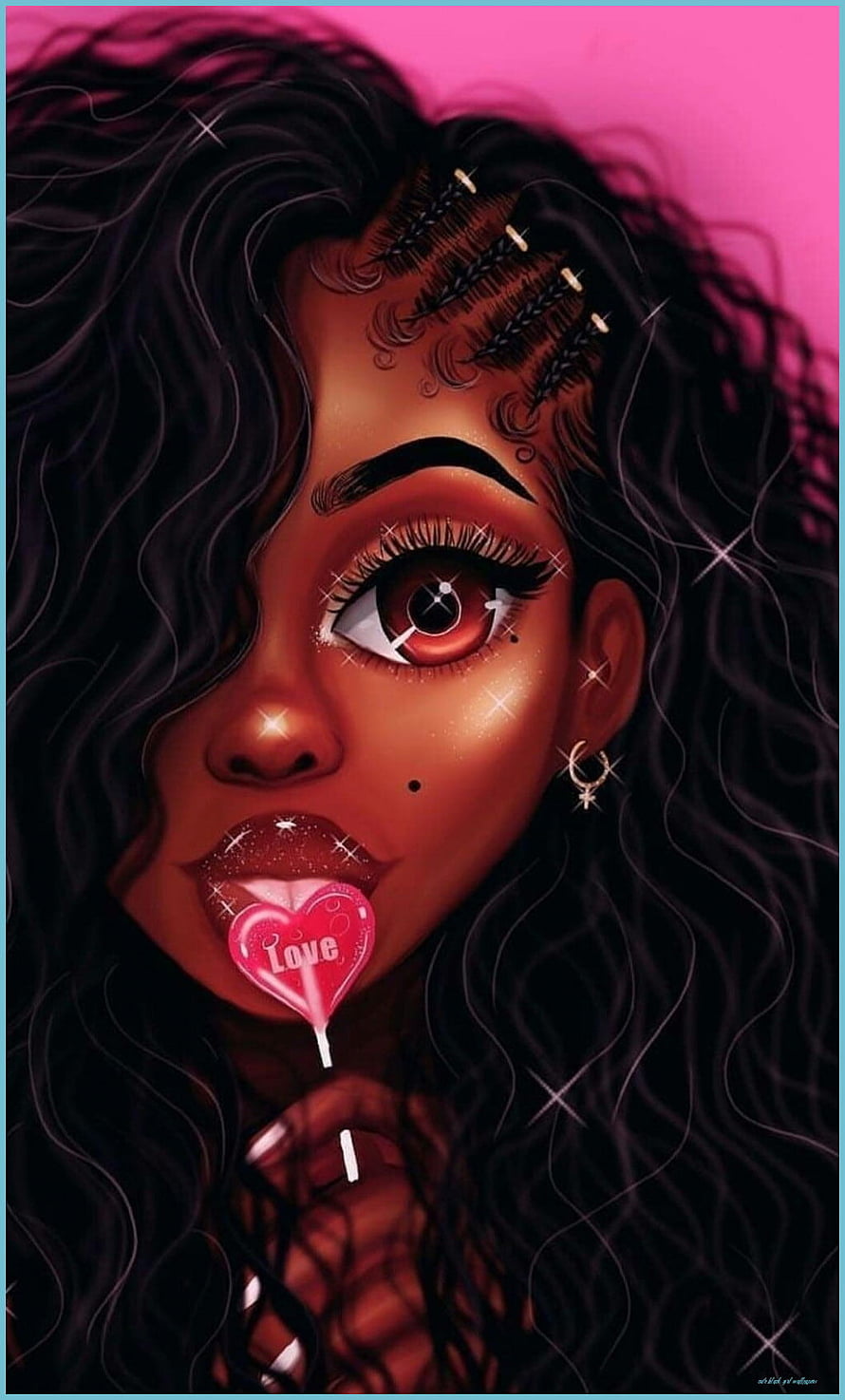 Digital Art Portrait of Girl with Braids and Heart Lollipop HD phone wallpaper