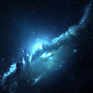 Mystical Blue Nebula and Starry Night Sky Digital Art Wallpaper HD phone wallpaper