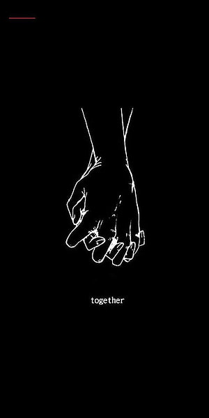 Minimalist Black and White Line Art of Two Hands Holding Together With Text HD phone wallpaper