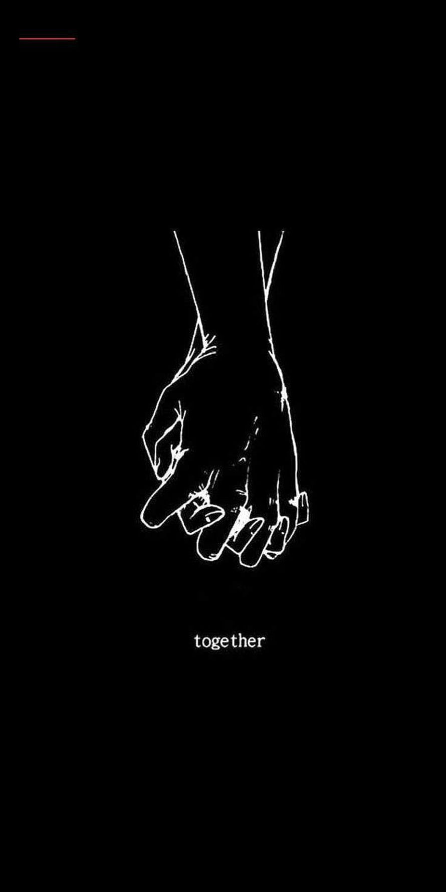 Minimalist Black and White Line Art of Two Hands Holding Together With Text HD phone wallpaper