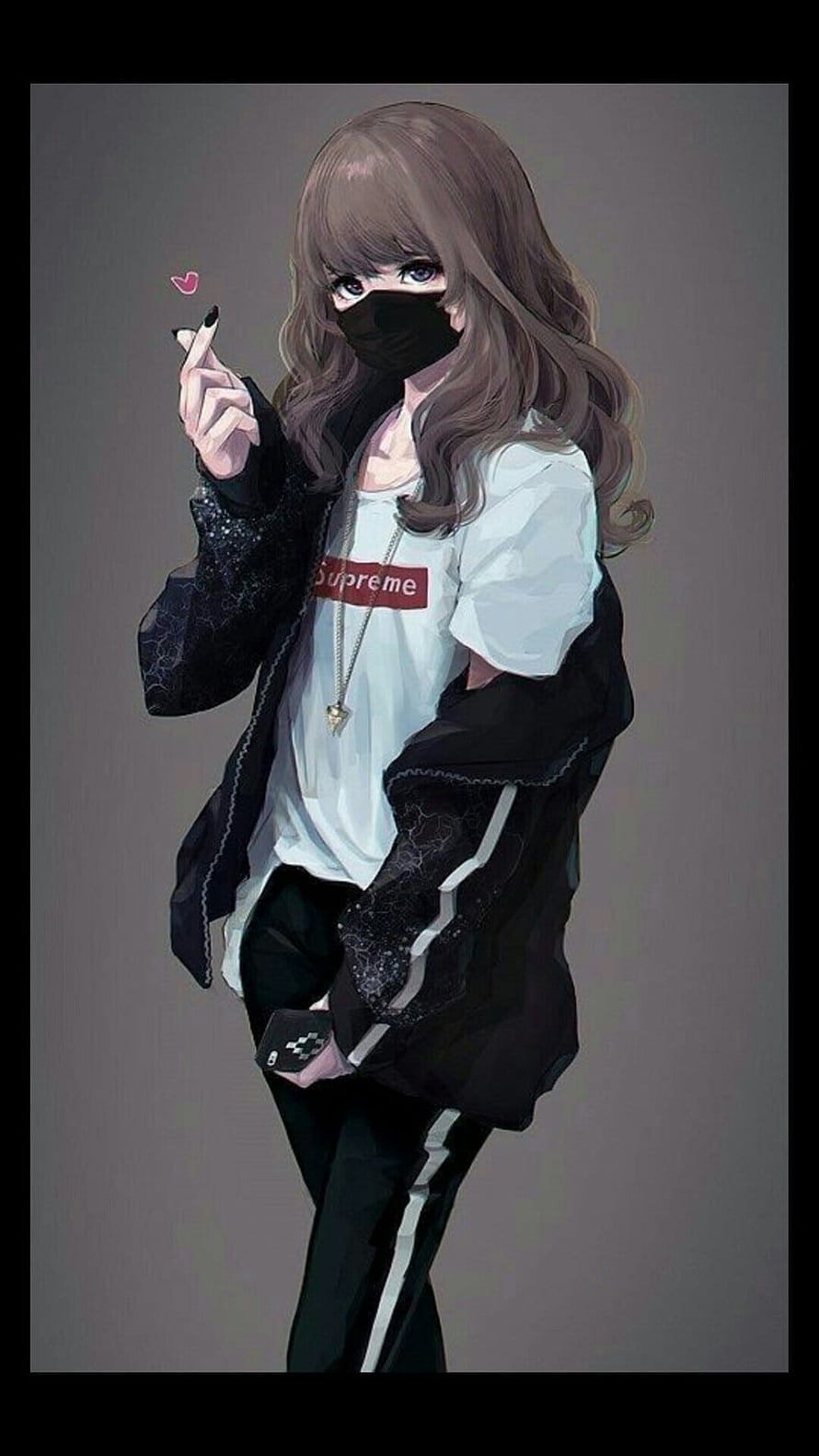 Anime Girl in Streetwear with Supreme Shirt and Black Face Mask HD phone wallpaper