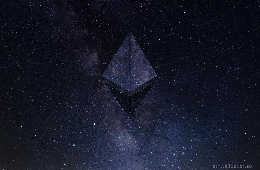Ethereum Logo Floating in Deep Space with Starfield and Nebula Background HD wallpaper