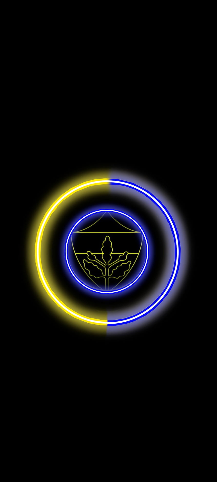 Neon Golden Spirit Emblem With Blue And Yellow Rings On Black Background HD phone wallpaper