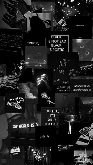 Black and White Aesthetic Collage Wallpaper with Edgy Quotes and Dark Imagery HD phone wallpaper