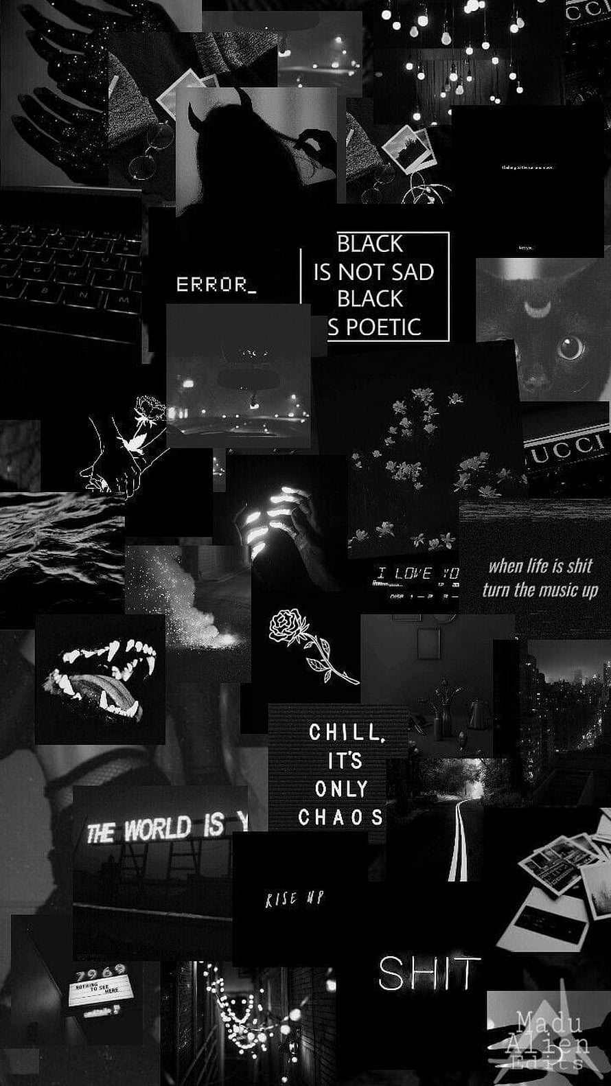 Black and White Aesthetic Collage Wallpaper with Edgy Quotes and Dark Imagery HD phone wallpaper