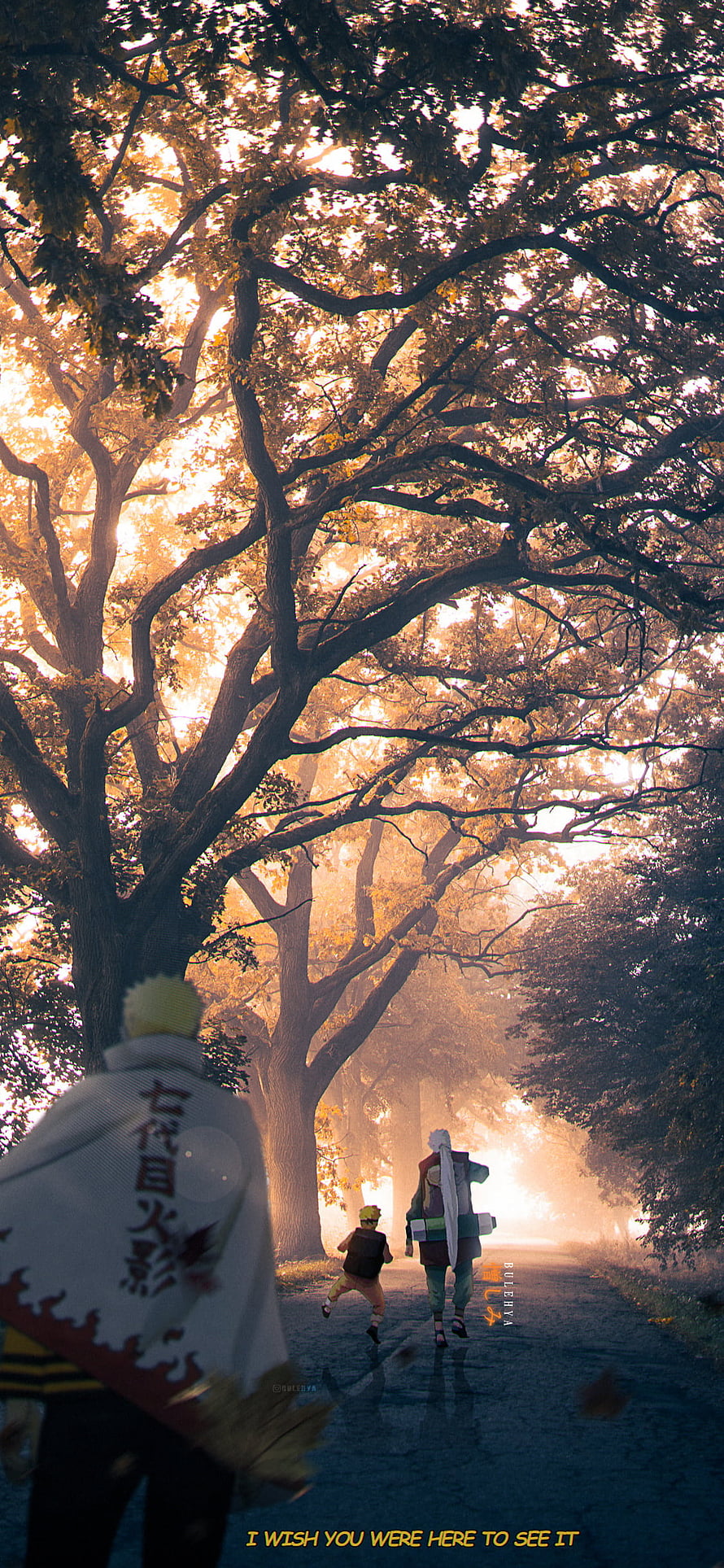 Naruto and Boruto Walking Through Golden Autumn Forest Path HD phone wallpaper