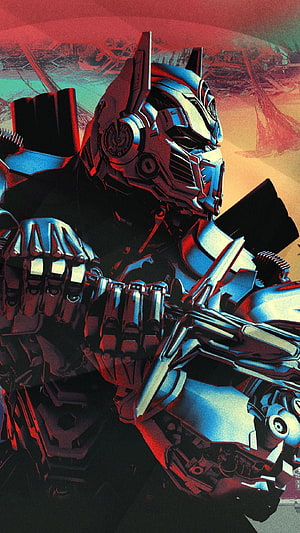 Transformers Optimus Prime Stylized Digital Art with Red and Blue Neon Lighting HD phone wallpaper