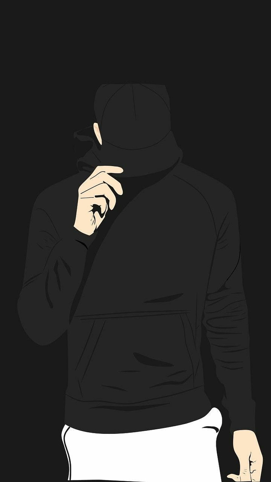 Anonymous Figure in Black Hoodie and White Pants Illustration HD phone wallpaper