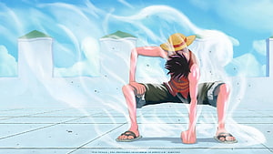 Luffy Gear Second Anime Illustration with Straw Hat and Red Vest HD wallpaper