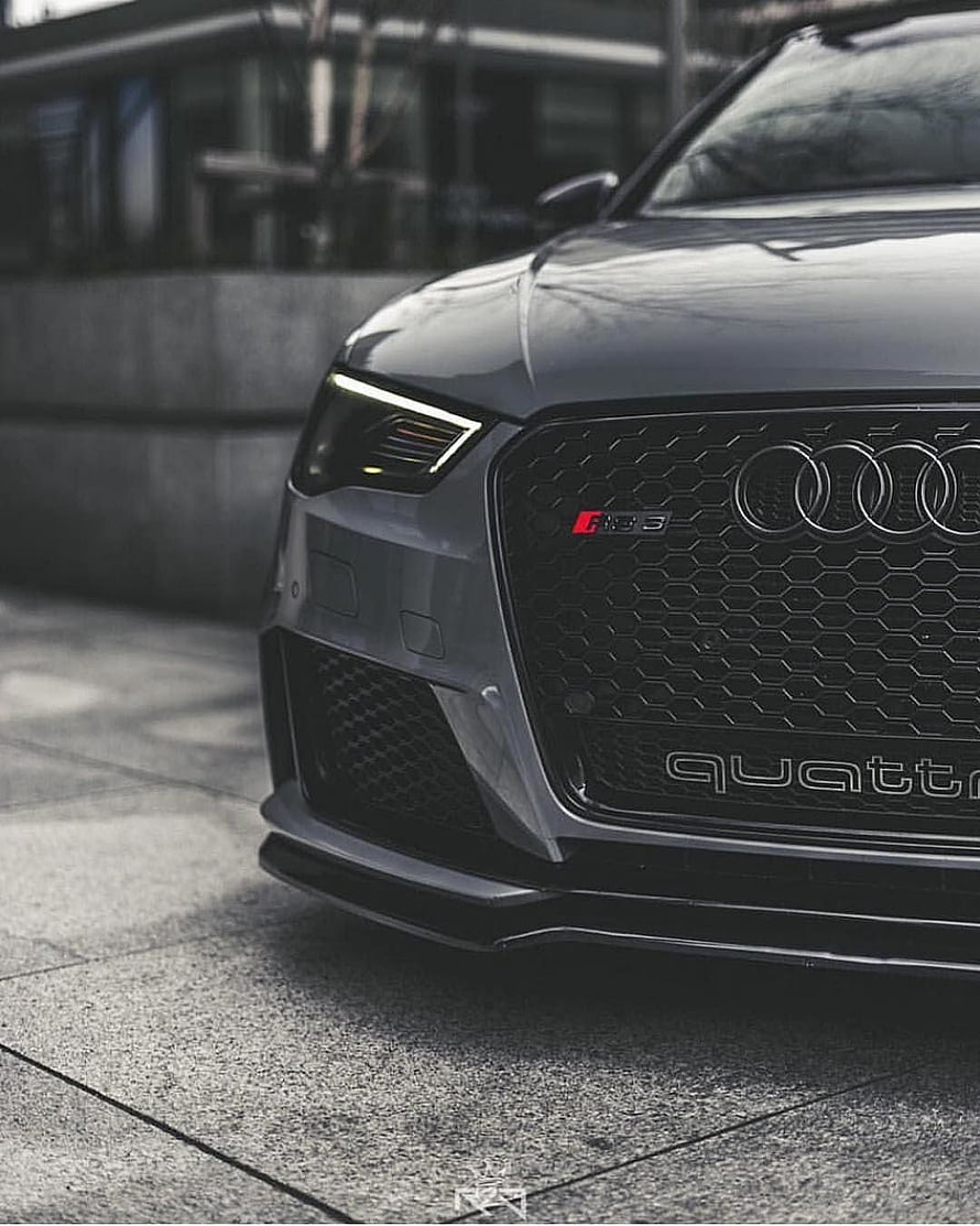 Audi RS3 Sedan Front Grille Close-Up with Quattro Badge and LED Headlights HD phone wallpaper