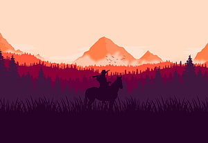 Red Dead Redemption 2 Western Silhouette of a Cowboy on Horseback at Sunset HD wallpaper