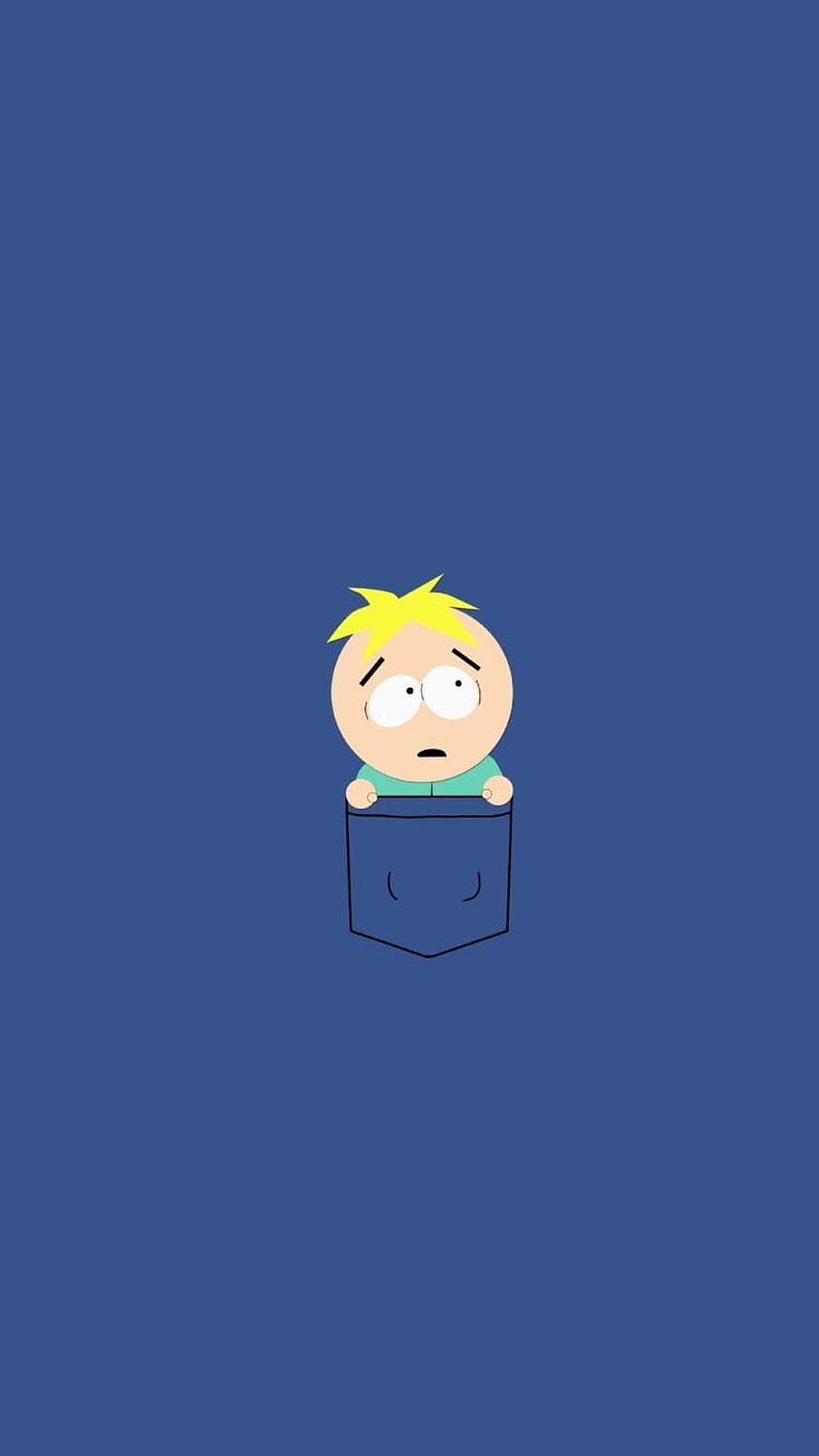 Butters Stotch from South Park Peeking Out of a Pocket on a Blue Background HD phone wallpaper