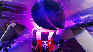 Brawl Stars Edgar Character Art with Purple Electric Energy and Dark Cap HD wallpaper