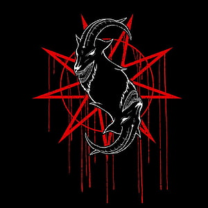 Slipknot Bloody Goat Emblem with Red Pentagram and Dripping Ink on Black Background HD phone wallpaper
