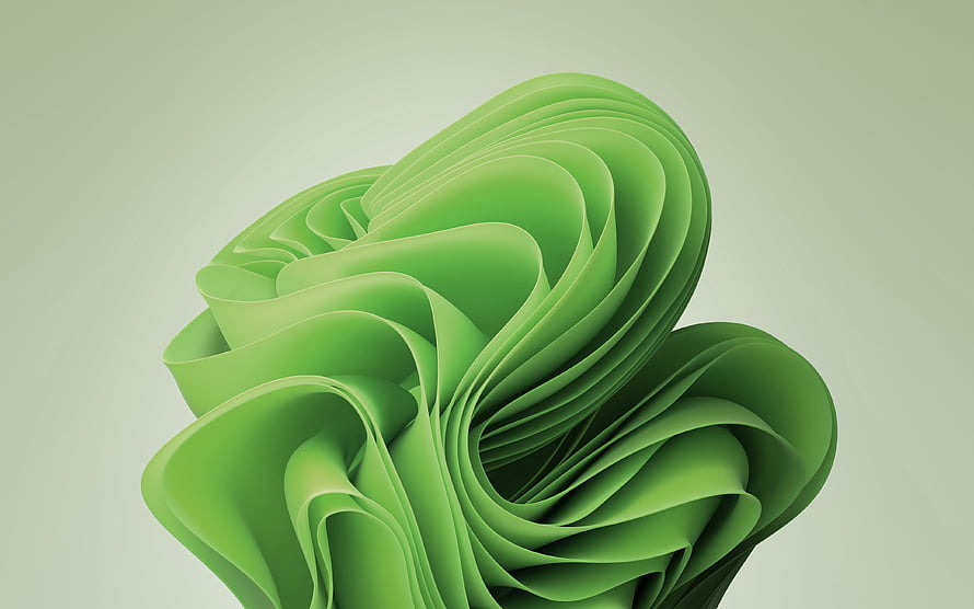 Abstract Green 3D Ribbon Sculpture on Soft Gradient Background HD wallpaper
