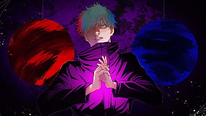 Hakari Akari from Jujutsu Kaisen with Red and Blue Spheres HD wallpaper