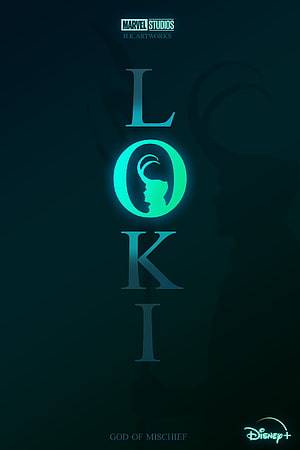 Loki God of Mischief Minimalist Poster Art with Glowing Teal Typography and Silhouette HD phone wallpaper