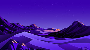 Purple Mountain Landscape Vector Art with Starry Night Sky and Desert Valley HD wallpaper