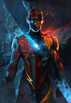 The Flash and Reverse Flash Split Portrait with Electric Energy and Lightning Effects HD phone wallpaper