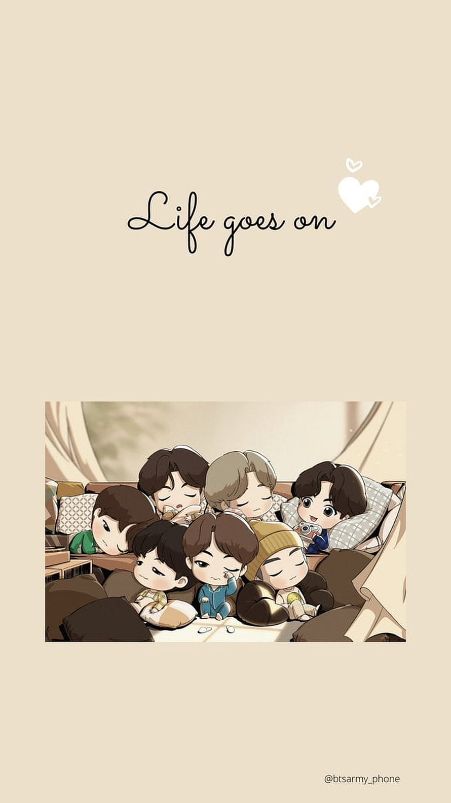BTS Chibi Characters Sleeping Together Cozy Illustration Life Goes On Wallpaper HD phone wallpaper