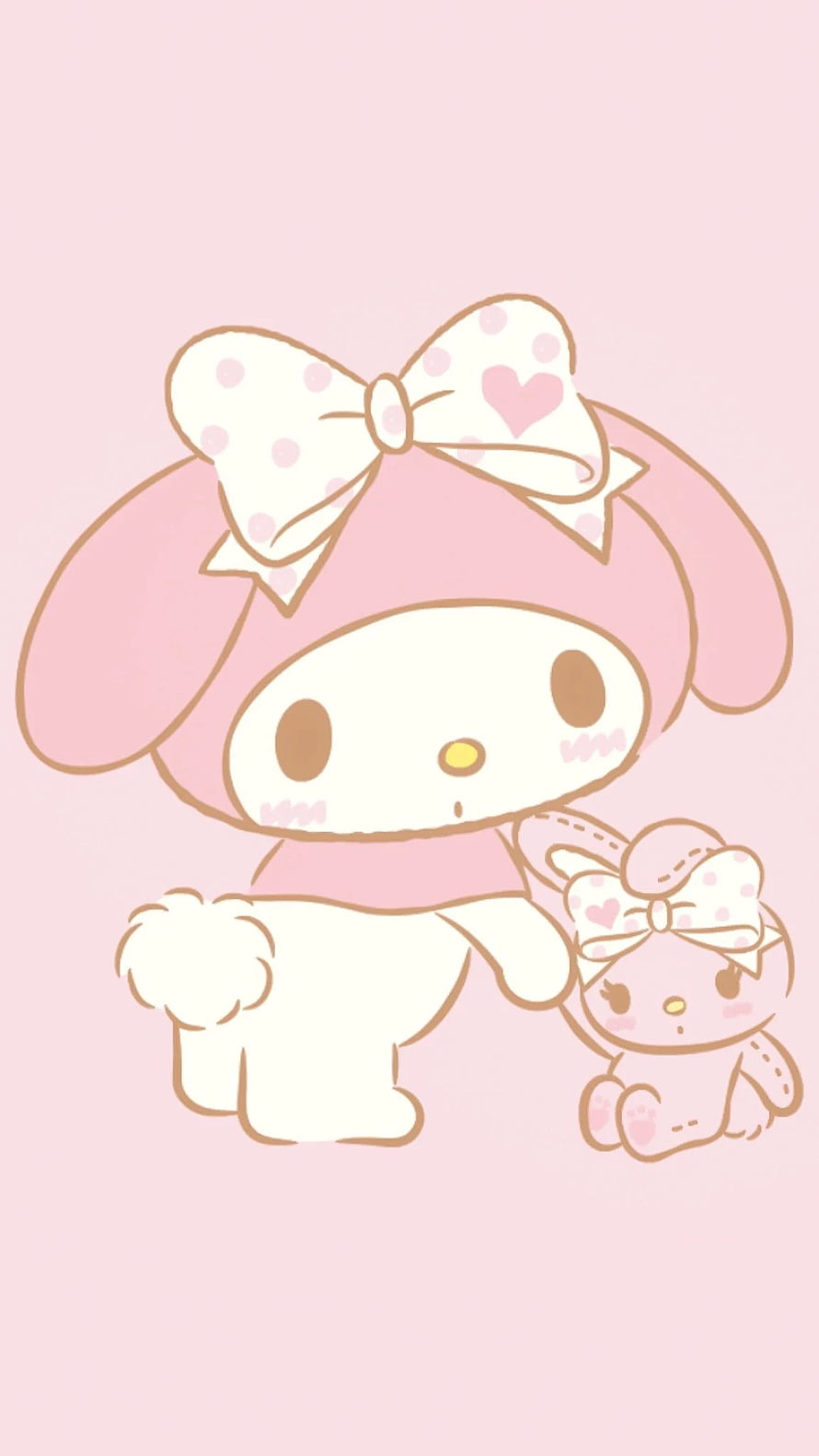 My Melody and a small bunny plushie in a soft pastel pink Sanrio illustration HD phone wallpaper