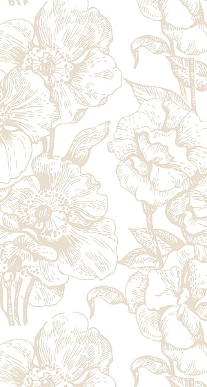 Delicate beige floral line art pattern on a soft cream background HD phone wallpaper