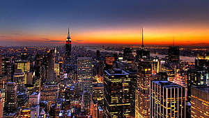 New York City Skyline at Dusk with Empire State Building and Manhattan Lights HD wallpaper