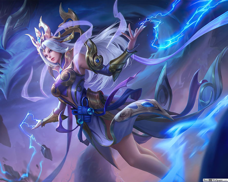 Selena Thunder Flash Skin from Mobile Legends in Dynamic Action Pose HD wallpaper