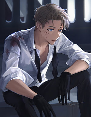 Loid Forger from Spy x Family in a blood-stained white shirt and black gloves HD phone wallpaper