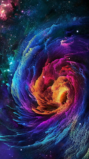 Vibrant Rainbow Galaxy Spiral Nebula With Colorful Cosmic Dust And Stars HD phone wallpaper