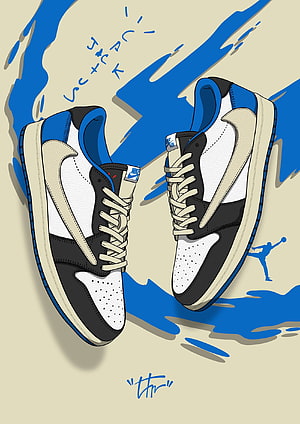 Nike Air Jordan 1 Retro High OG UNC Blue Black White Sneaker Illustration HD phone wallpaper