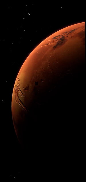 Mars Planet Surface View in Space with Craters and Stars HD phone wallpaper